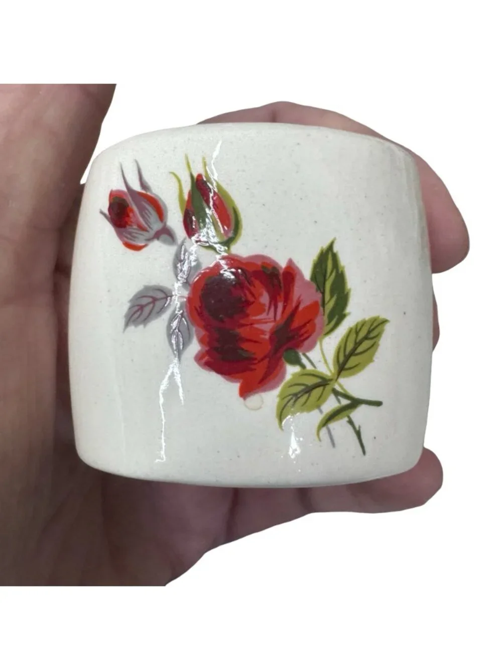 Set Of 6 Ceramic Red Rose Napkin Rings Handcrafted Signed 1974 Floral Vintage - Picture 4 of 8